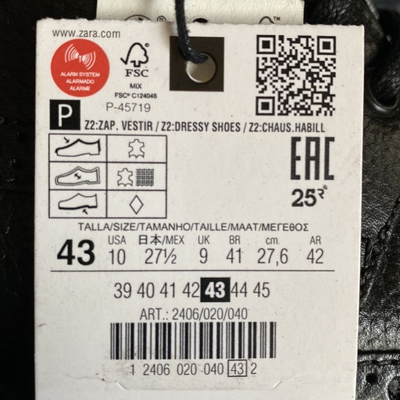 NWT. Zara Man Black Leather Shoes with Hole Pattern. Size 10. 9 - Picture 6 of 8